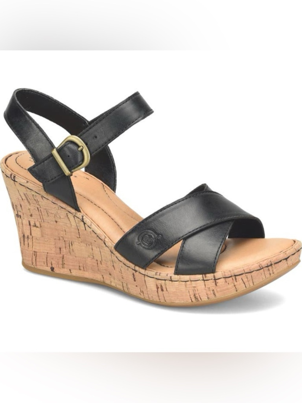 Born Alaina Platform Wedge Sandal Black Leather 10 - Cork Summer Boho